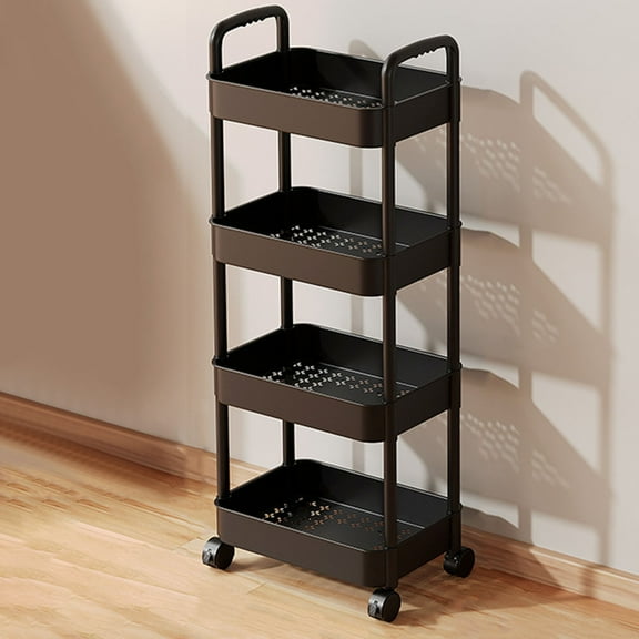 Generic 4 Tier Rolling Cart, Bathroom Cart with Drainage Basket, Rolling Cart Large Size Stylish and Versatile, Storage Cart with Wheel for Living Room, Office and Bathroom, Black