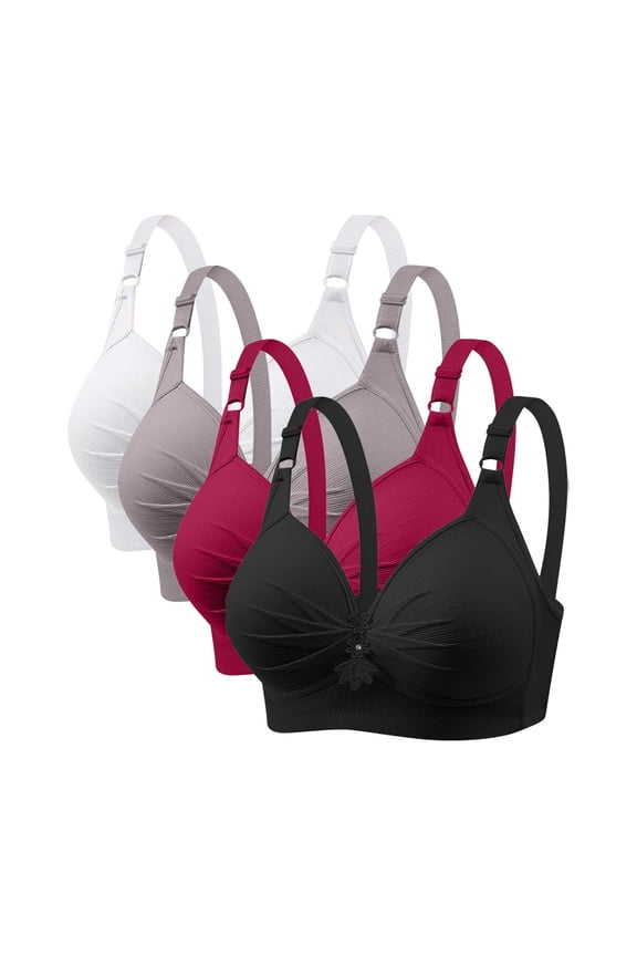 4PC Thin Laceless Comfortable Breathability Underwear Plus Size Brater Buckle Female Bra V Neck Vest Bralette