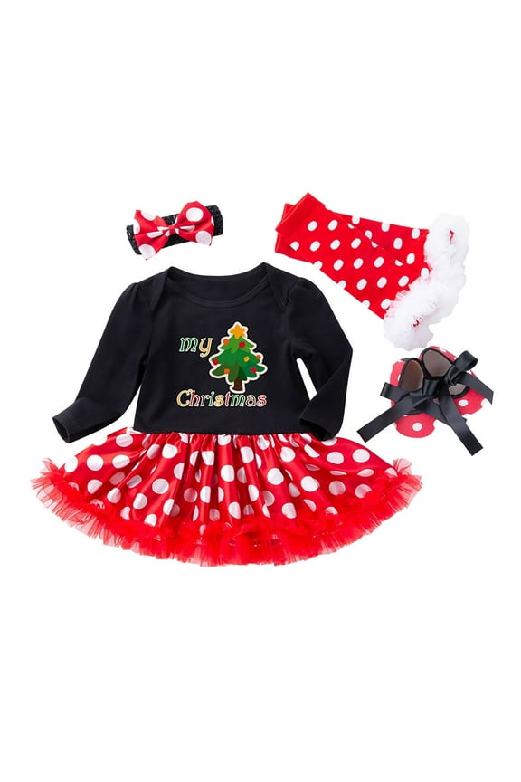 4PCS Baby Girls Christmas Letter Print Tutu Dress Outfits Skirt Sets Clothes with Headband Fall Winter Clothes for Holiday Party Christmas（6-12 Months Off-White）
