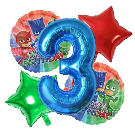 Generic 5 PCS Number 3 PJ Mask Balloons, LS Foil Balloons