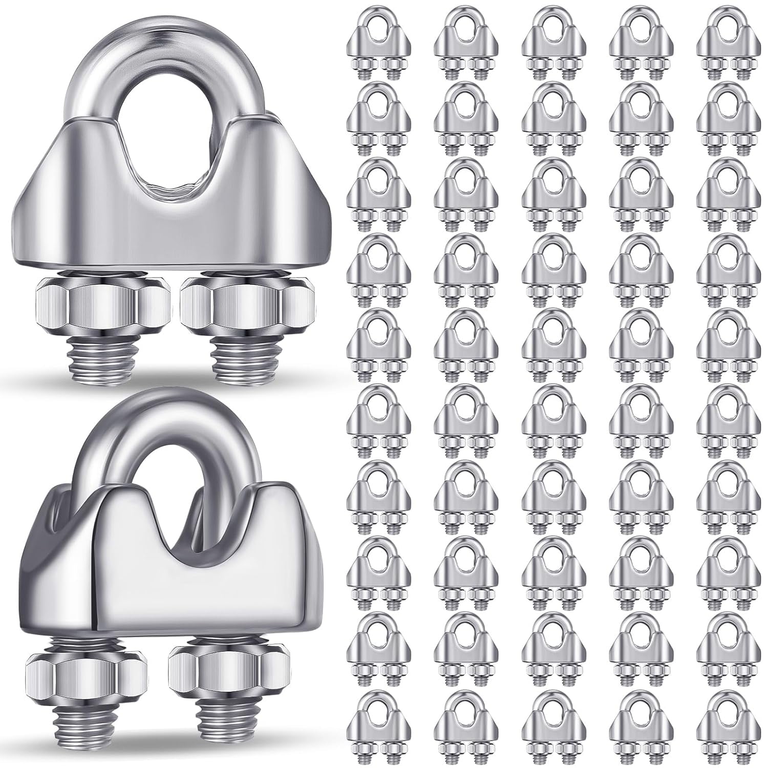 Favordrory 20PCS 1/8" M3 Stainless Steel Wire Rope Clamps | U-Bolt Cable Clips For Rigging