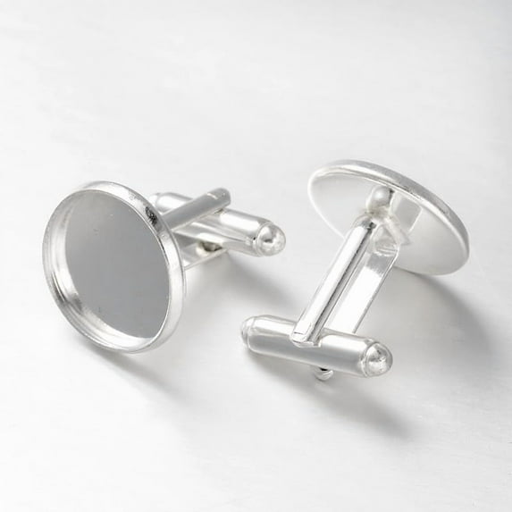 Generic 5Pcs 16mm Silver Cabochon Cufflink Bezel Setting Trays 27x18mm Brass Cufflinks Settings