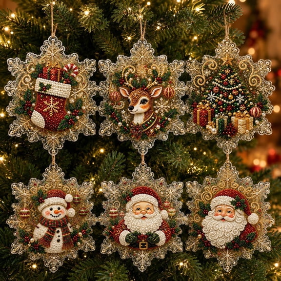 Generic 6PCS Christmas Ornaments DIY Pearl Diamond Art Kits for Adults