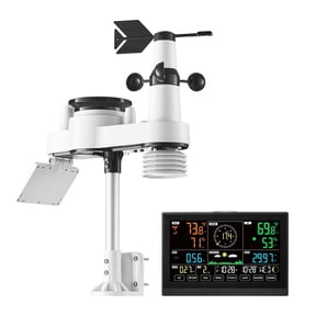 Wireless Solar Powered 7-Function Weather Station with Outdoor Sensor, Silver