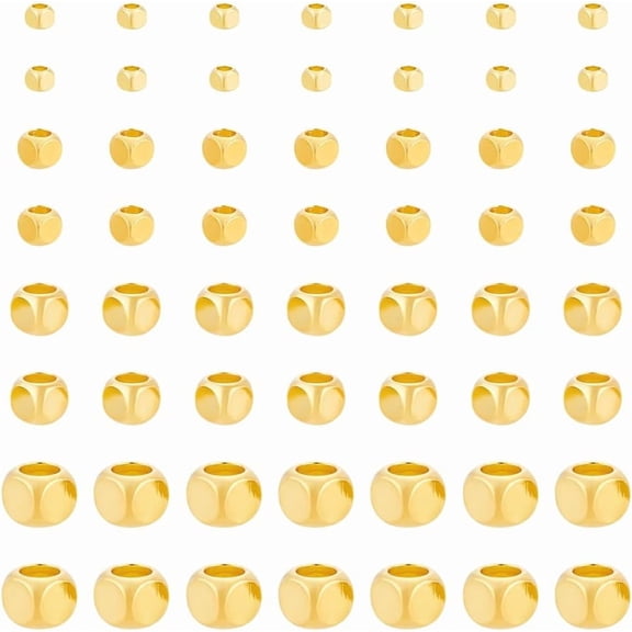 Generic 80Pcs 4 Sizes Brass Gold Plated Cube Beads for DIY Jewelry Crafting diy