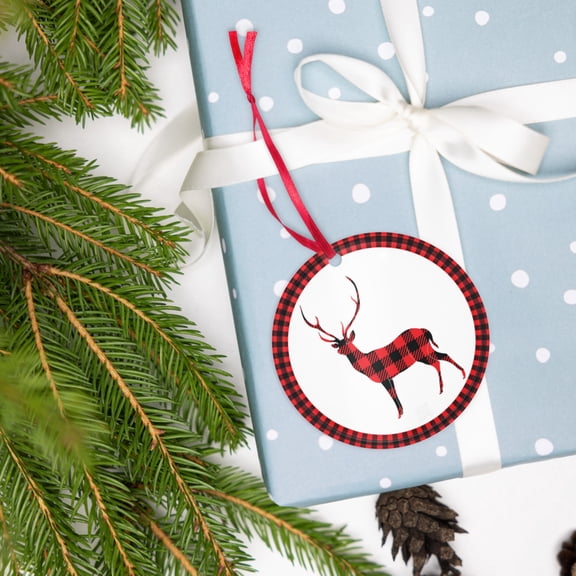 Generic Acrylic Christmas Ornament, Rustic, Buffalo Plaid, Circle
