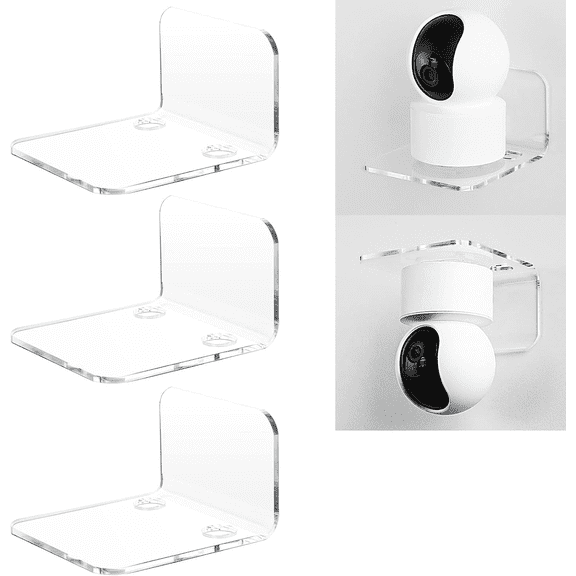 Generic Acrylic Floating Wall Shelf Set of 3, No Drill for Cameras & Speakers, with Cable Clips & Tapes, Clear
