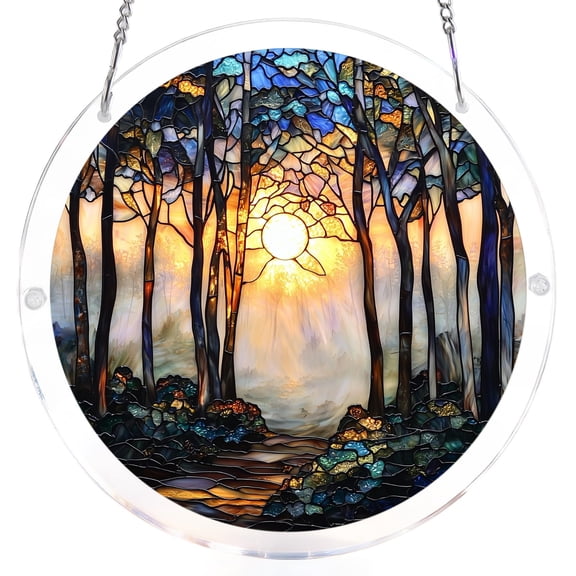 Generic Acrylic Stained Glass Suncatcher Window Hanging, 7.5 Inch Round Celestial Moon & Animal Decor, Radiant Light Catcher for Indoor Garden & Home