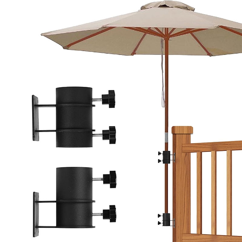 Generic Adjustable Patio Umbrella Stand, Black, Durable Metal Umbrella Holder for Deck Railing, Fits Most Umbrella Poles