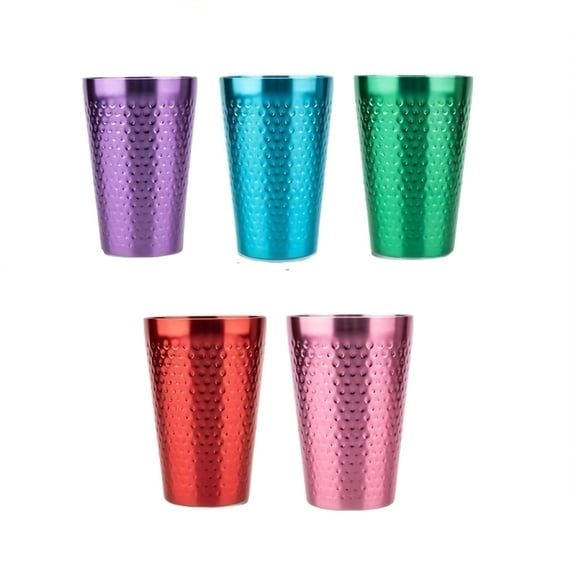 Generic Aluminum Hammered Beer Cups, 15 Ounce Capacity, Stackable Assorted Colors Set of 5, Ideal for Picnics, Barbecues, Camping & Family Gatherings