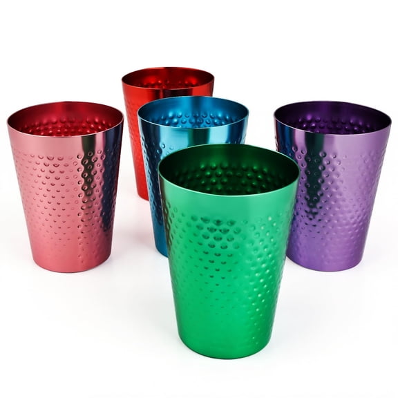 Generic Aluminum Hammered Beer Cups, 15 Oz Capacity, Shatter-Resistant Lightweight Stackable Drinkware, Assorted Colors, Set of 5, Ideal for Picnics, Barbecues, Camping & Daily Indoor Use