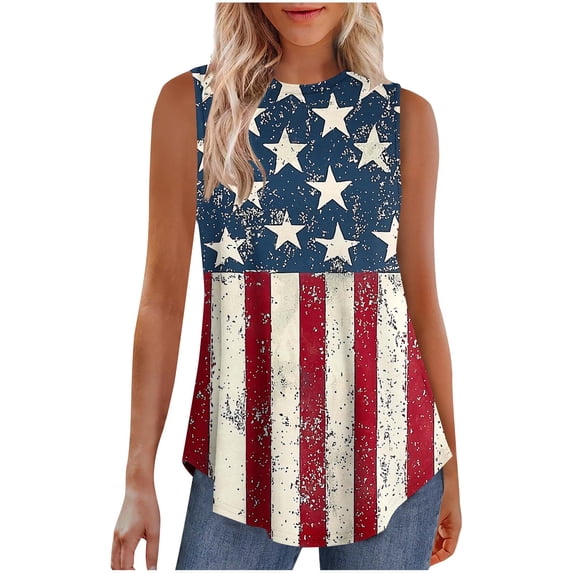 Generic American Flag Tank Tops for Women 4th of July Shirts Summer Sleeveless V-Neck T-Shirt Patriotic Tees