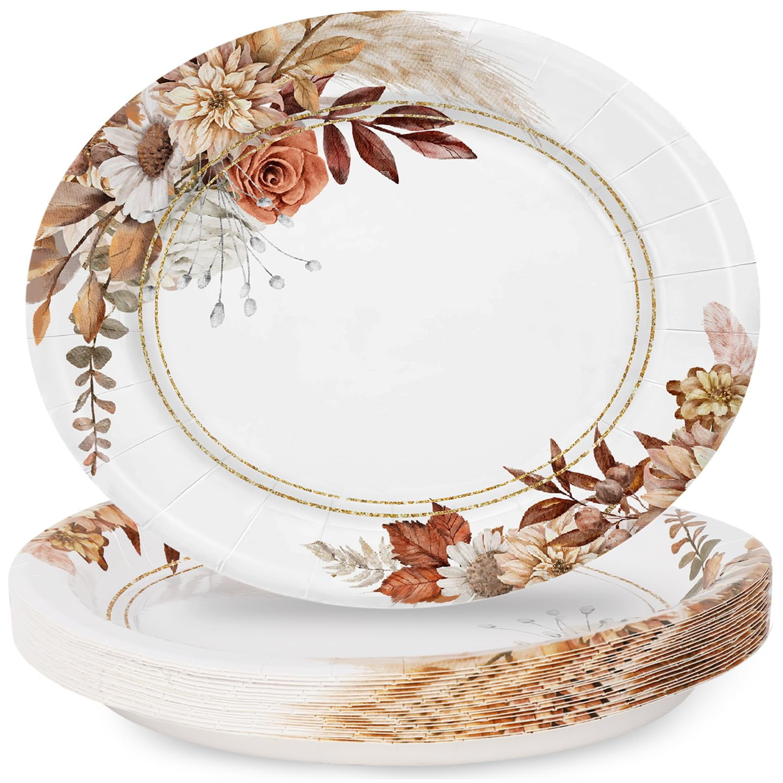 Generic AnyDesign BohoITSC Floral Paper Plates Fall Flower Oval ...
