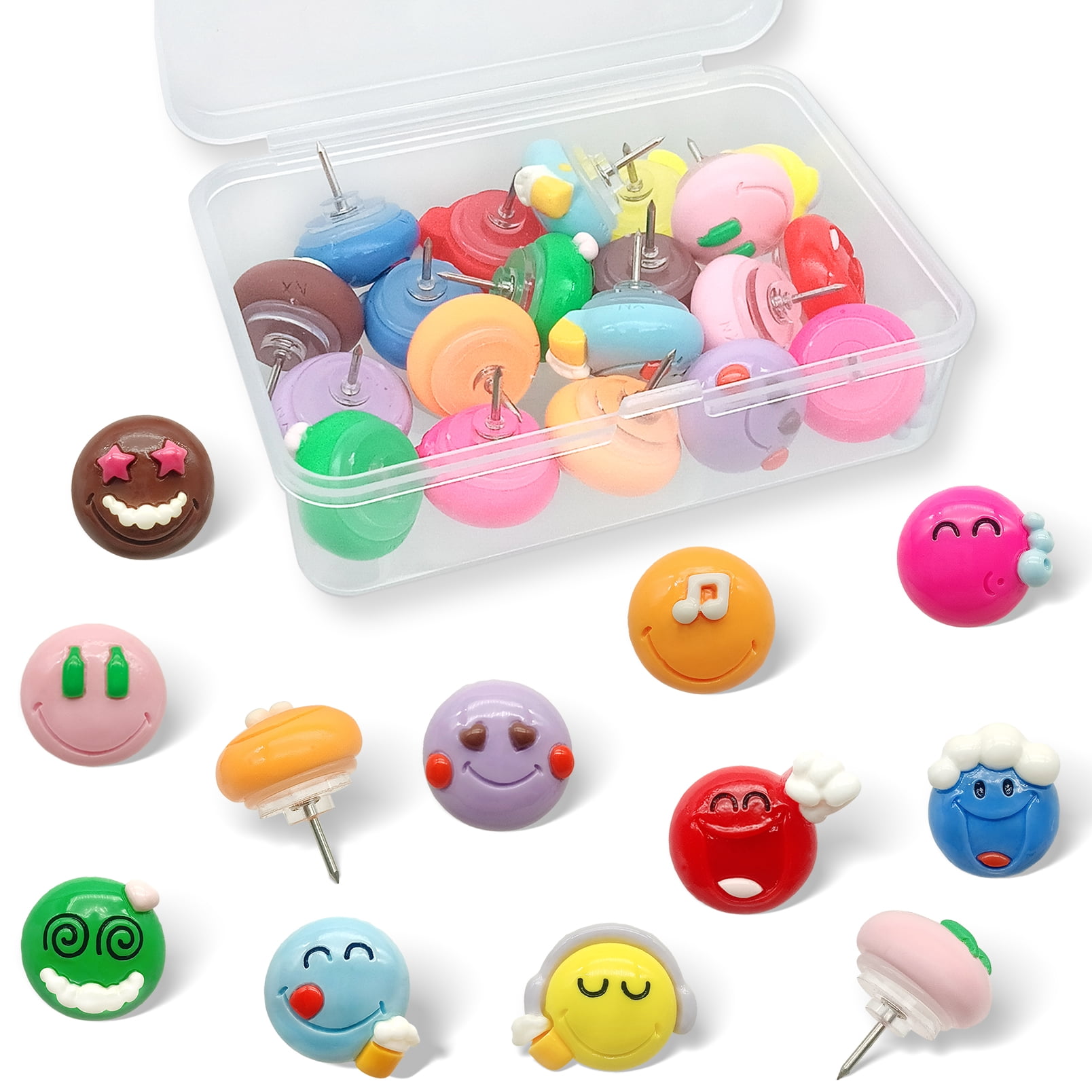 WINFA 25-pack Assorted Cute Smiling Face Push Pins, Decorative Thumb ...