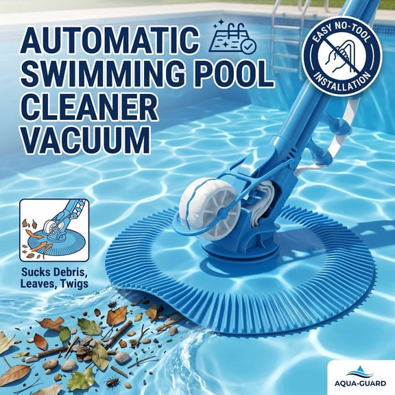 Generic Automatic Suction Pool Cleaner with 10pc Durable Hose Set for Inground Above Ground Swimming Pools, Blue