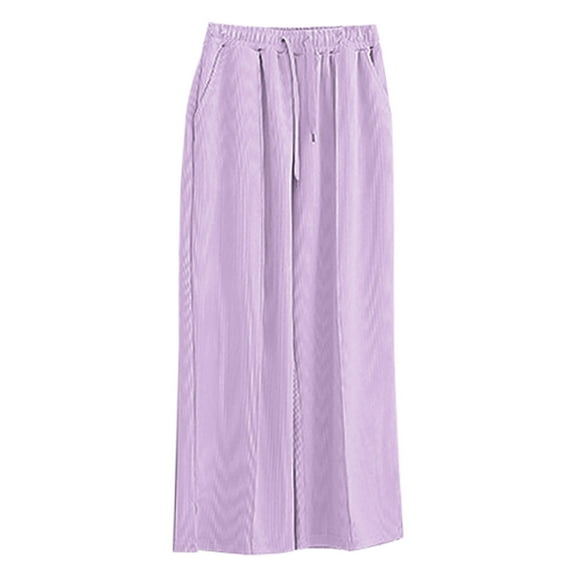 Generic Autumn/Winter Children's Pants Girls' Casual Pants Medium Large Loose Straight Leg Split Pants High Waist Wide Leg Flowy Loose Long Trousers(11-12 Years,Purple)
