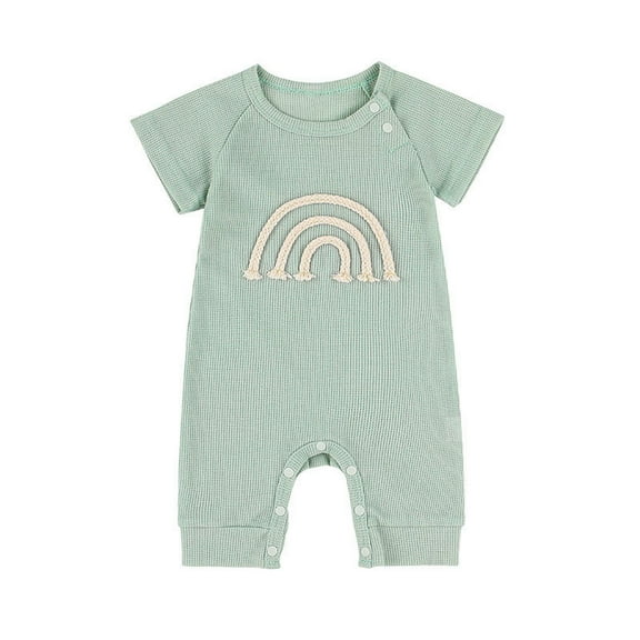 Generic Baby Boy Girl Ribbed Romper Short Sleeve Rainbow Patter Jumpsuit Outfits Clothes Summer Bodysuit for 0-2Years
