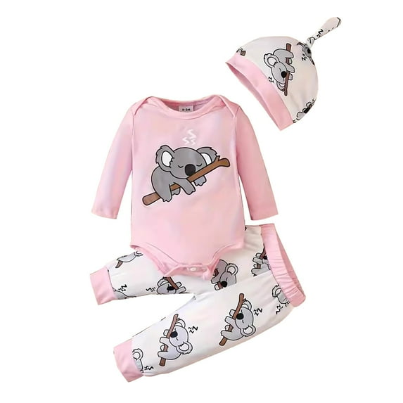 Generic Baby Boy Spring and Autumn Printed Long Sleeve Bag Ha Clothes Trousers Hat for Fashion Casual Breathable Clothing (12-18 Months,Pink)