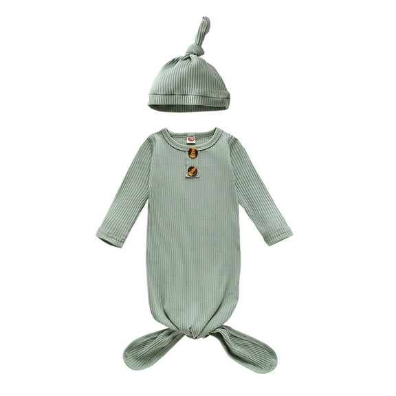 Generic Baby Boys Girls Hat Set Soft Viscose Sleeper Baby Sleep Gown with Mittens Bodysuit Long Sleeve Clothes Solid Color Fall Winter Outfits(3-6 Months,Green)