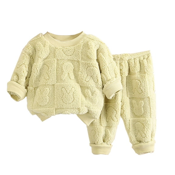 Generic Baby Boys Girls Pyjamas Flannel Pyjamas Homewear Set Thickened Warm Sweatshirt Comfortable Breathable Autumn Winter Clothes for Home Indoor Outdoor（3-4 Years Green）