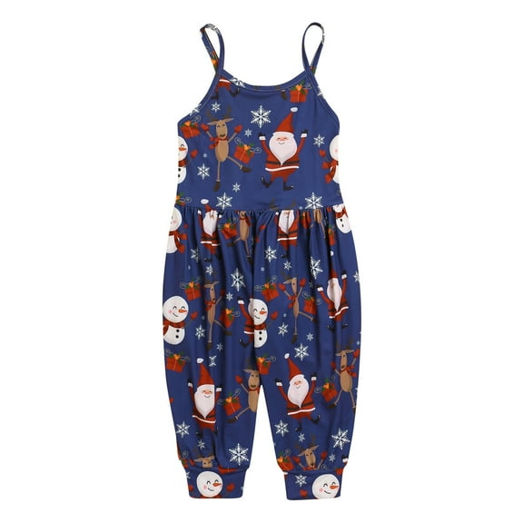 Baby Backless Strap Slouch Jumpsuit for Toddler Girls Cute Harem Romper Pants with Pockets Cute Christmas Print