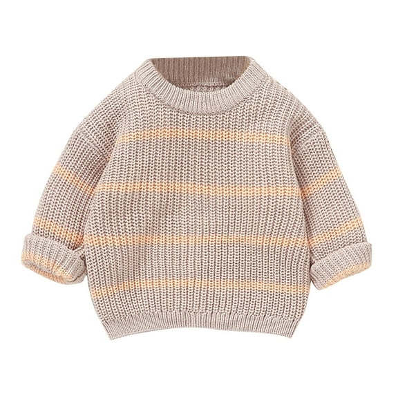 Generic Baby Clothes Boys Girls Baby Autumn Winter New Baby Knitting Color Collision Striped Top Warm Sweater for Cute Casual Soft Comfortable Breathable ﻿(2-3 Years,Orange)