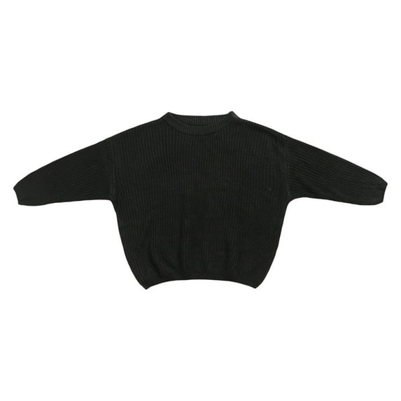 Generic Baby Girl Boy Solid Knit Cotton Sweater Blouse Pullover Sweatshirt Warm Crewneck Long Sleeve Top Fall Winter Clothes for Toddler(0-3 Months,Black)