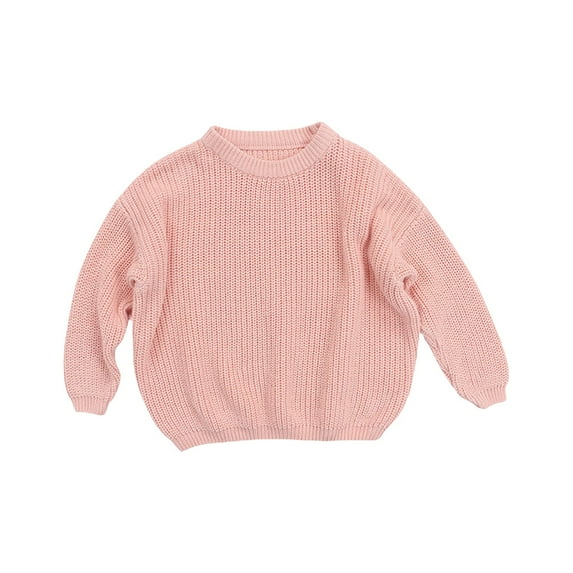 Generic Baby Girl Boy Solid Knit Cotton Sweater Blouse Pullover Sweatshirt Warm Crewneck Long Sleeve Top Fall Winter Clothes for Toddler(5 Years,Pink)