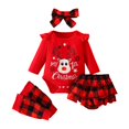 thumbnail image 1 of Generic Baby Girl Christmas Outfit Ruffled Romper Xmas Deer Head Plaid Suspender Shorts Set Clothes Autumn Winter Clothes for Holiday Party Christmas（12-18 Months Red）, 1 of 9
