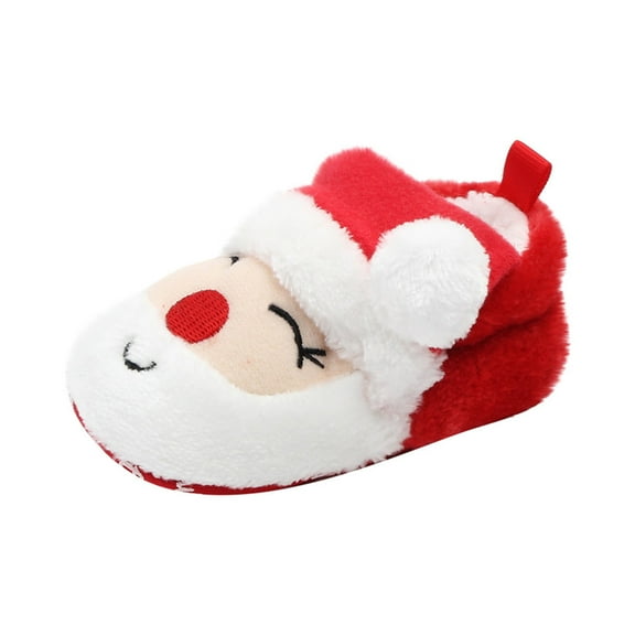 Generic Toddler Christmas Slippers Baby Girls Boys Xmas Plush Animal Shoes Sneakers Warm Shoes Soft Bottom Warm Cartoon Socks (6-9 Months,Red)