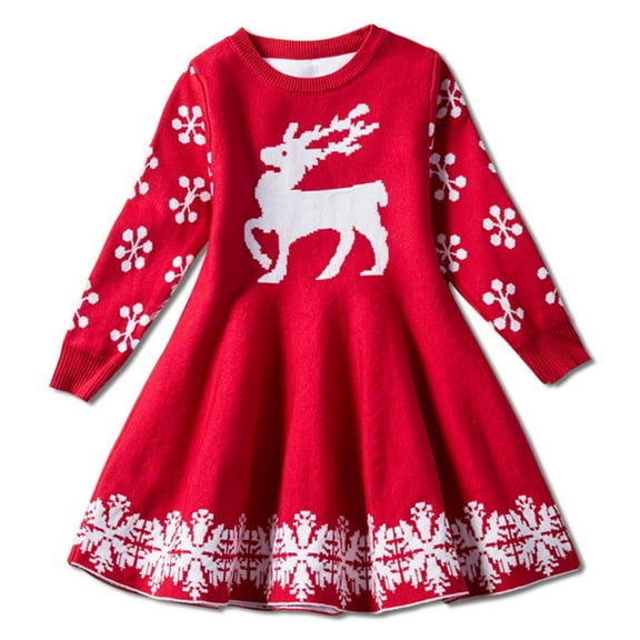Generic Baby Boys Knitted Tops Little Girls Christmas Dress Reindeer Snowflake Xmas Gifts Winter Knit Sweater Dresses Christmas Dresses Outfit Solid Tops Winter Clothes