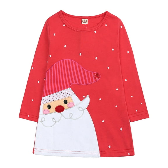 Generic Baby Girl Fall Outfits Girls Christmas Dress Toddler Kids Santa Wave Point Princess Dress Xmas Clothes for Classic Fashion Breathable Clothing(9-12 Months,Pink)