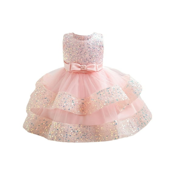 Generic Baby Girl Pageant Dress Sequins Princess Dress Toddler Flower Wedding Birthday Party Gown Dresses for Catwalk Performance Holiday Party Wedding Christmas（2-3 Years Pink）