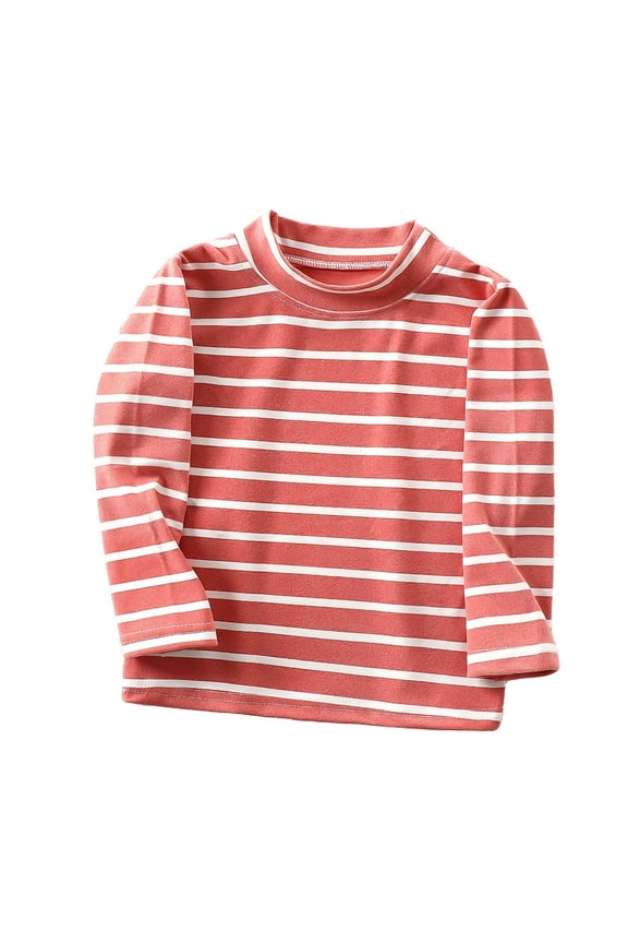 Baby Girls Boys Children Undershirt New Semi High Neck Striped High Stretch Top Long Sleeve Clothes Autumn Winter Clothes for Home Indoor Outdoor（1-2 Years Off-White）
