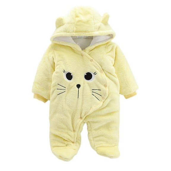 Generic Baby Girls Boys Solid Cartoon Cat Velvet Hooded Jumpsuit Romper Bodysuit Cozy Christmas Footed Romper Toddler Christmas Rompers With Long Sleeve Bodysuits Kids' Festive Long Sleeve Rompers