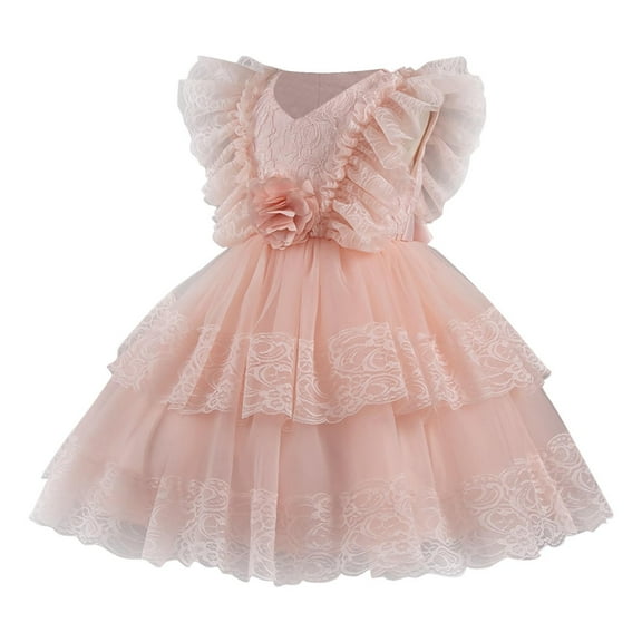 Generic Baby Girls Flower Girl Dresses for Wedding Birthday Party Baptism Dress Floral Lace Ruffle Tulle Pageant Gown 1-9 Years