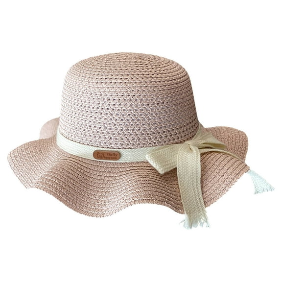 Generic Baby Girls Hats Caps Childrens Hats Children's Girl Sunscreen Hat Summer Bow Sun Straw Braided Beach Hat Sun Visor Fisherman's Hat Unisex Durable(,Pink)