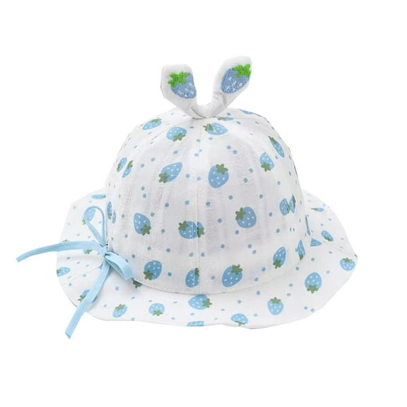 Generic Baby Girls Hats Caps Winter Summer Sun Hat Girl Breathable Large Brim Fisherman Sunscreen Sun Hat Cartoon Strawberry Unisex Durable(,Blue)