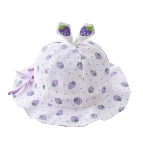 Generic Baby Girls Hats Caps Winter Summer Sun Hat Girl Breathable Large Brim Fisherman Sunscreen Sun Hat Cartoon Strawberry Unisex Durable(,Purple)