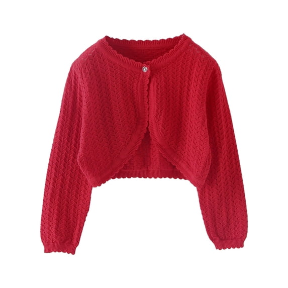 Generic Quick Drying Sweaters for Kids Girls Top Crew Neck Spring/Summer Solid Color Long Sleeved Lace Single Button Cardigan Party Birthday School for Autumn Winte Tops (12-18 Months,Red)