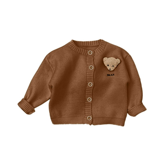 Generic Baby Girls Knitted Outwear Baby Girls Boys Knitted Sweater Autumn Winter Long Sleeve Coat Button Warm Tops 6M to 4 Years(Khaki,18-24 Months)