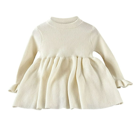 Generic Baby Girls Pure Cotton Trumpet Woolen Dress Baby Children Spring And Autumn Sweater Dress Breathable Comfortable Autumn Winter Clothes for Indoor Outdoor(3-6 Months Beige)