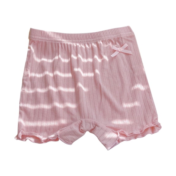 Generic Baby Girls Ribbed Shorts Infant Breathable Solid Color Soft Elastic Bow Waist Ruffle Summer Casual Shorts for 2-10 Years