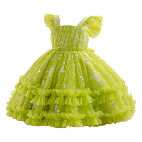 Generic Baby Girls Ruffle Tutu Dress Sequin Butterfly Birthday Party Dresses Princess Pageant Communion Tulle Gown for 1-6 Years
