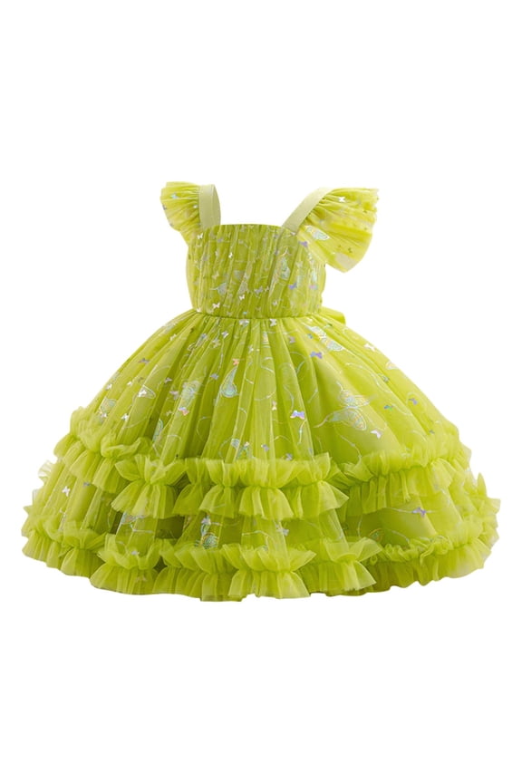Baby Girls Ruffle Tutu Dress Sequin Butterfly Birthday Party Dresses Princess Pageant Communion Tulle Gown for 1-6 Years