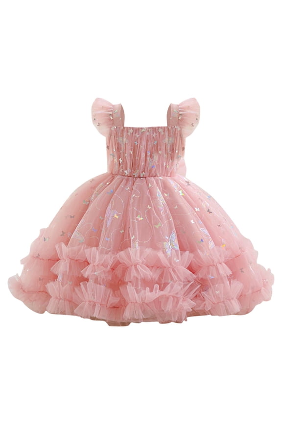Baby Girls Ruffle Tutu Dress Sequin Butterfly Birthday Party Dresses Princess Pageant Communion Tulle Gown for 1-6 Years