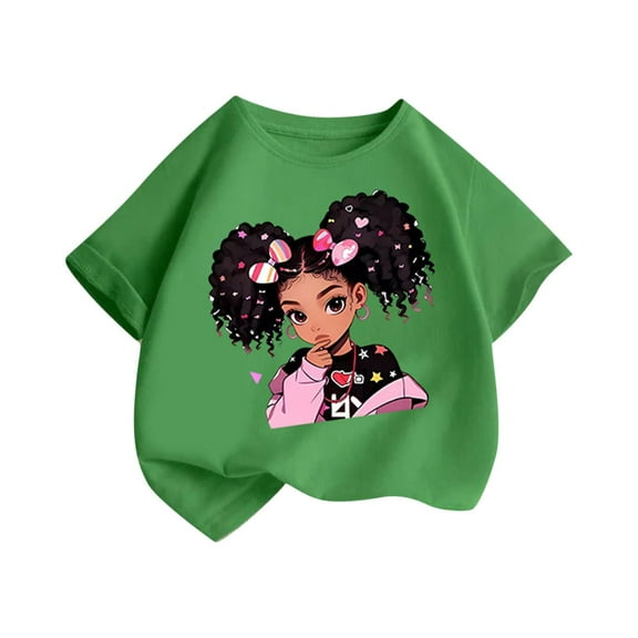 Generic Baby Girls Short Sleeve T-Shirt Cool Girl Graphic Tees Shirts Summer Cute Cotton Round-Neck Loose Tshirts Tops for 3-12T