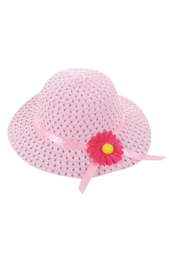 Baby Kids Girl Summer Floral Flower Straw Visor Sun Hat Beach Hats Straw Kids Sun Protection Hats Boy Easter Gift(One Size,Pink)