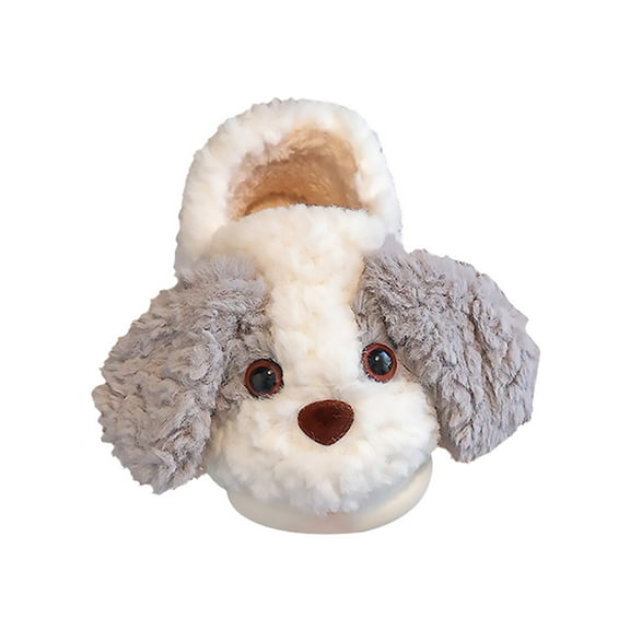 Generic Baby Slippers Children Cute Animal Cartoon Small Dog Pattern Autumn And Winter Indoor Non Slip Warm Slippers Home Toddler Little/big Kids(3.5-4 Years,Grey)