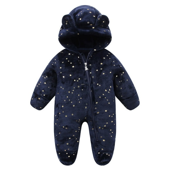 Generic Baby Snowsuit Bear Ear Hooded Jumpsuit Fleece Romper Zipper Winter Coat Outfits